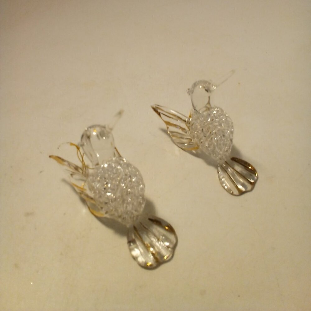 Hummingbird Christmas Ornament Hand Blown Glass Gold Trim 3" Lot of 2